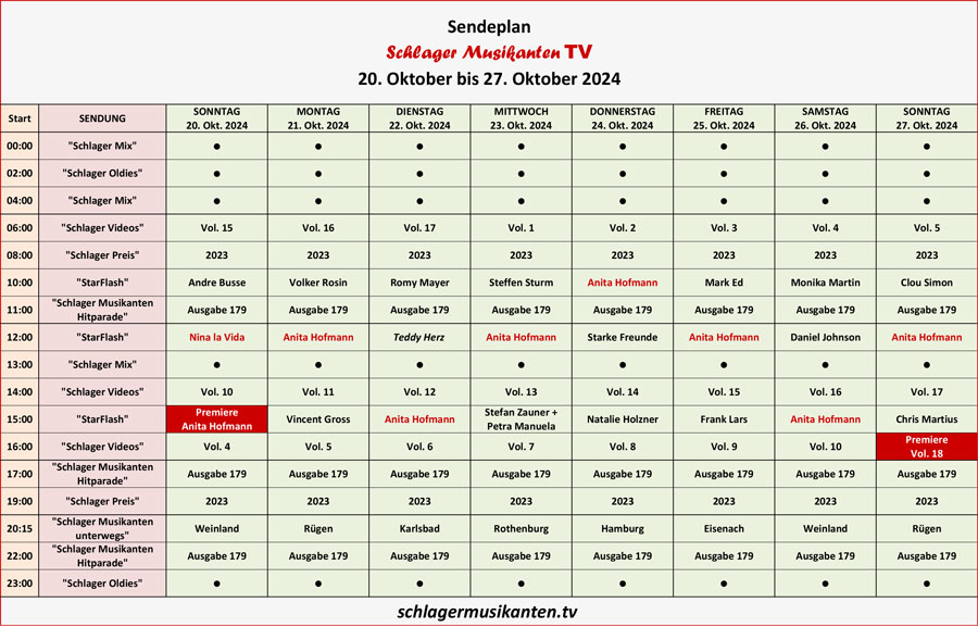 Sendeplan Schlager Musikanten TV